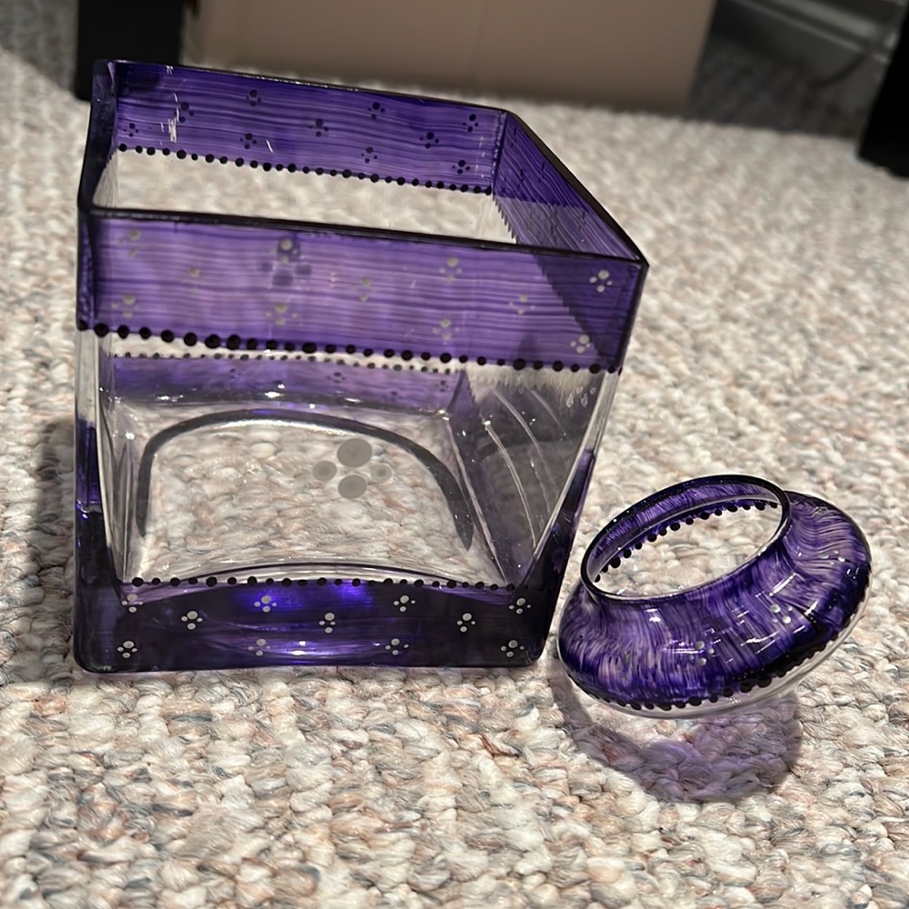 Glass hand painted floating candle holder set